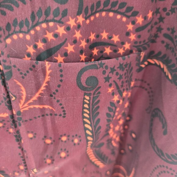 Abercrombie and Fitch Burgundy Paisley Pullover Pockets Long Sleeved Blouse XS - Picture 5 of 11